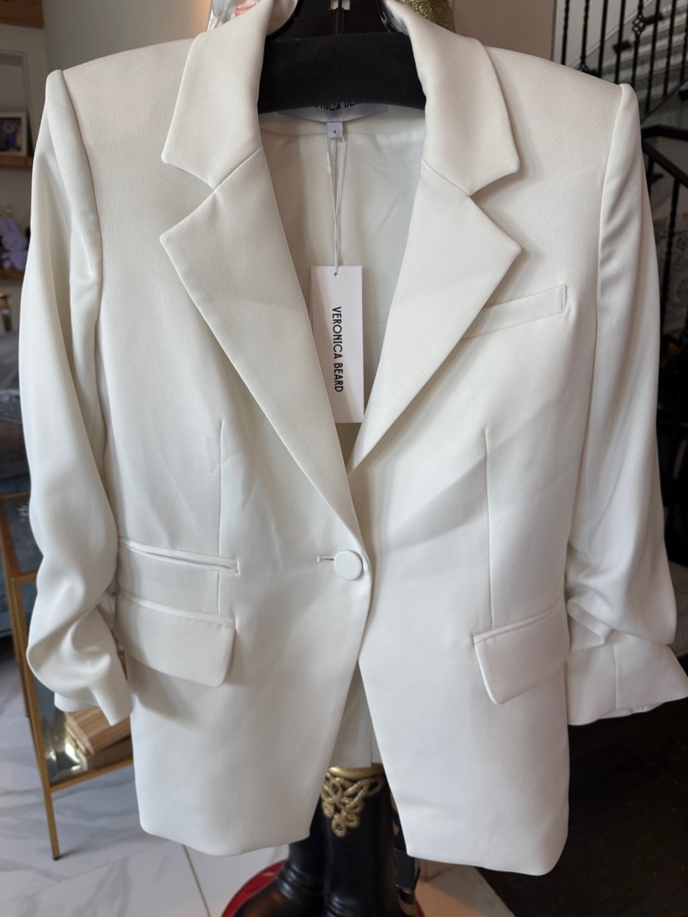 Veronica Beard Ivory Single-Button Tailored Blazer